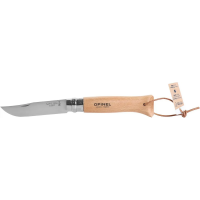 Нож Opinel №8, нержавеющая сталь, рукоять бук с кожаным темляком Нож Opinel №8, нержавеющая сталь, рукоять бук с кожаным темляком